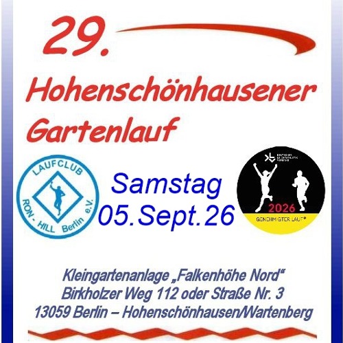 29. Hohenschönhausener Gartenlauf - neuer Termin!