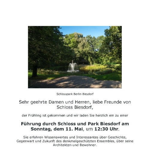 Führung durch Schloss und Park Biesdorf am 11. Mai um 12:30 Uhr